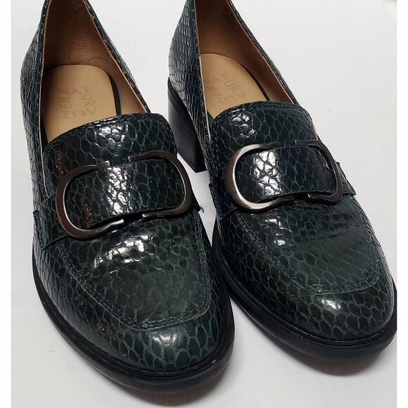 Naturalizer Pascal Shoes 8M Green Snakeskin Embossed Round Toe Buckle Bit Heels - Picture 4 of 16